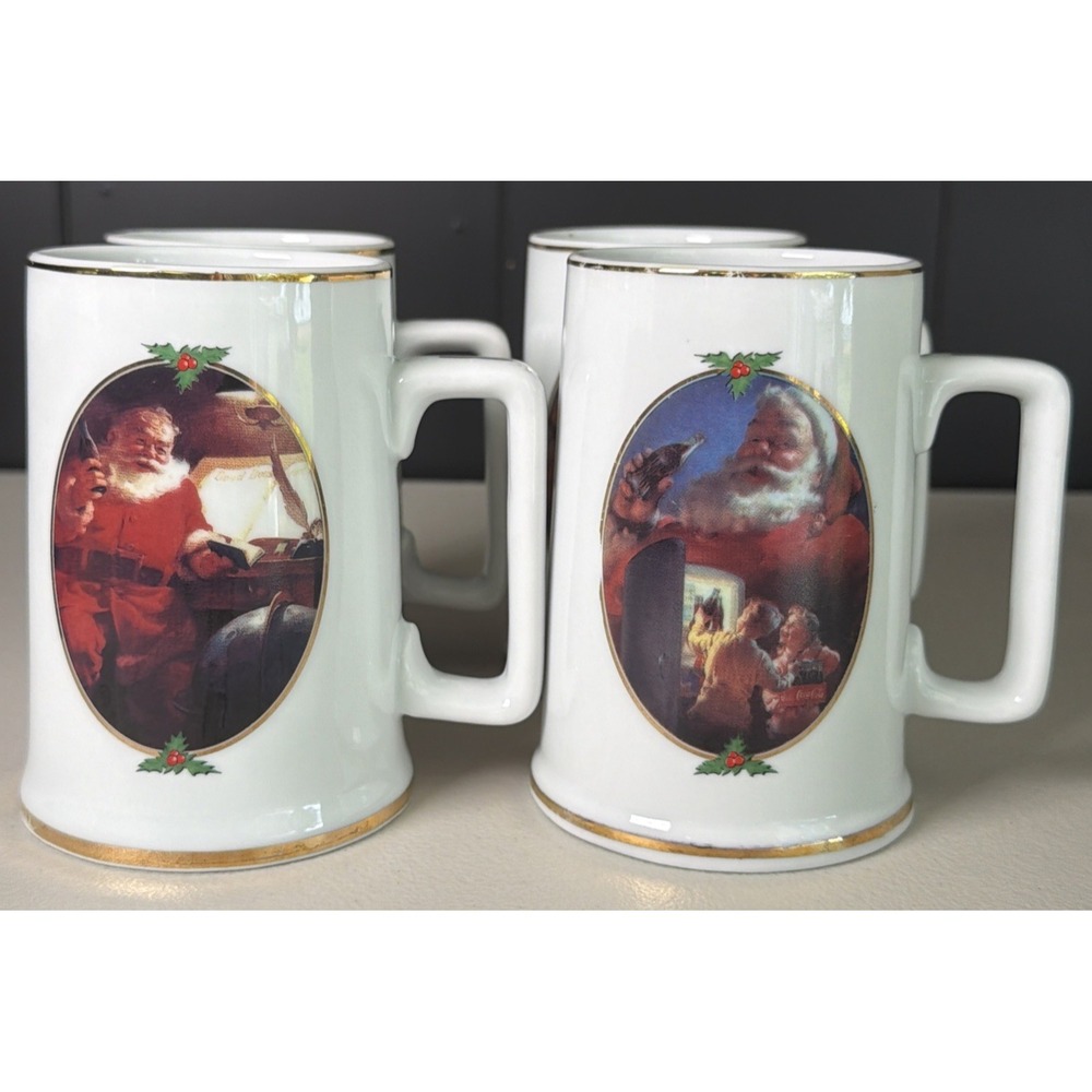 1996 Set of 4 Coca Cola Christmas Santa Mugs 2 Of Each